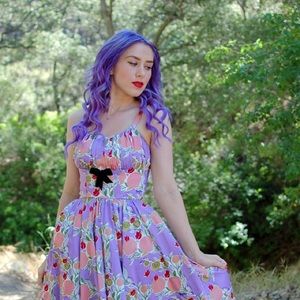 Pinup Couture Mary Blair Dress Lips and Roses Lavender Purple